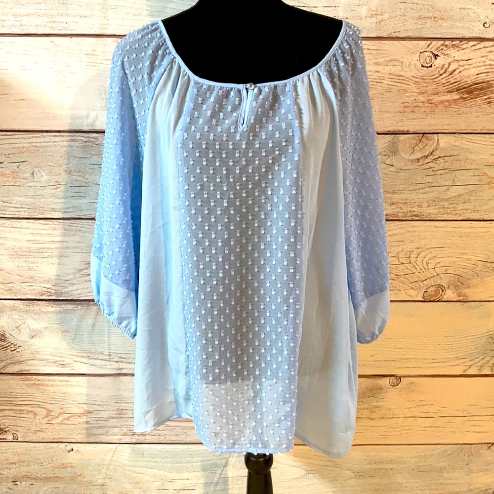 COPY - XL NY Collection blue Swiss dotted 3/4 sleeve